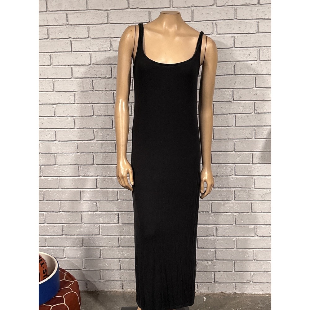 Victoria's Secret Black Ribbed Knit Scoop Neck Maxi Dress Slit Back L